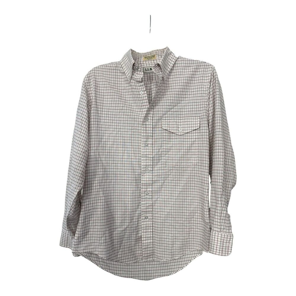 Vintage L.L BEAN Mens Shirt 14.5 32 Windowpane Plaid Single Needle USA White